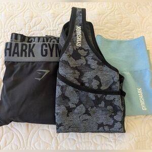 Gymshark Bundle: Camo Sports Bra, Fit Leggings & Ombre Bike Shorts - Size S